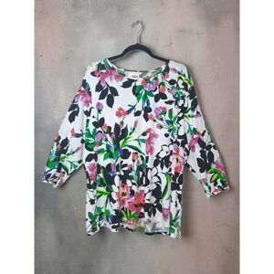 Allison Daley Floral 3/4 Sleeve Top Size 2X - Colorful Botanical Print Knit